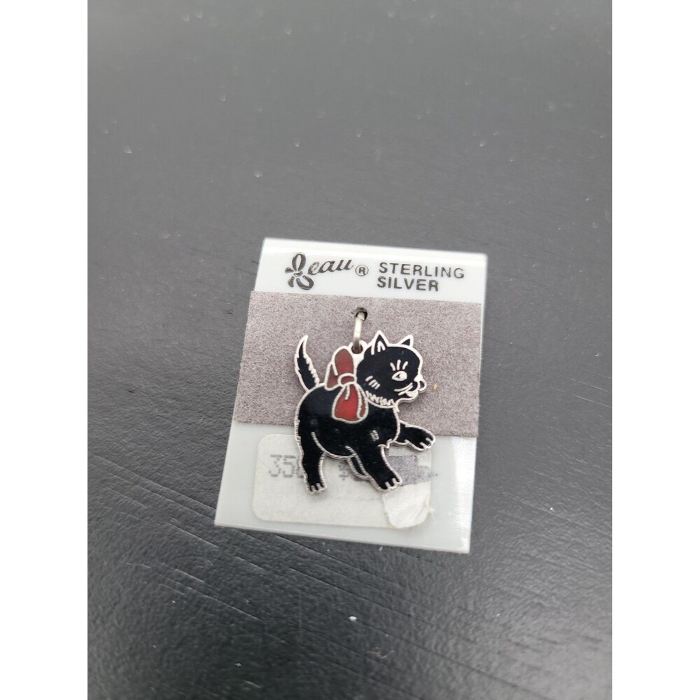 Beau Sterling, Enameled Sterling Silver Kitty Cat Charm 1" New